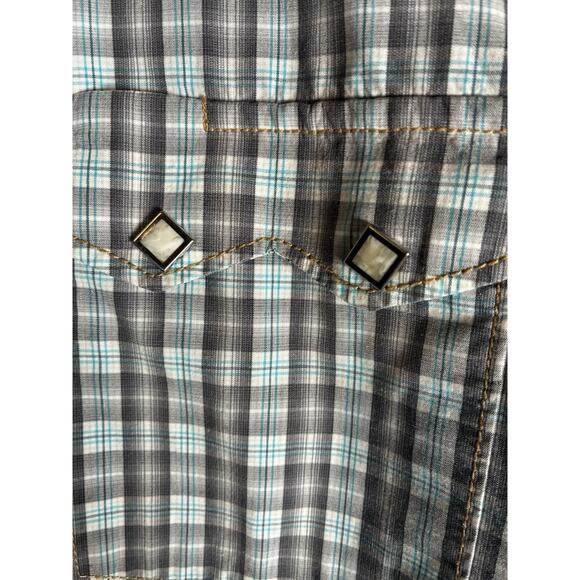 Panhandle Rough Stock M Blue Check Pearl Snap Buttons Western button down - Picture 4 of 8
